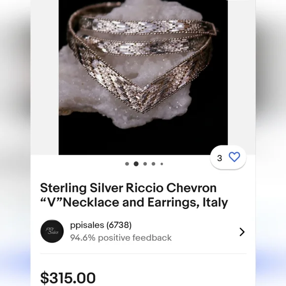 Vintage 925 sterling silver Riccio V-shape Chevron necklace - Picture 11 of 11